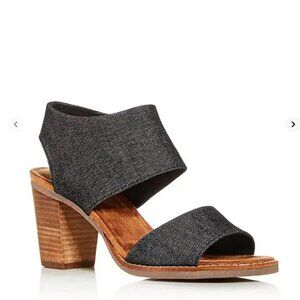 TOM's Majorca High Heeled Black Denim Sandal. W8